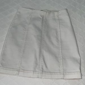 Free people white denim mini skirt.
